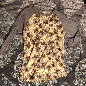 Lularoe “Randy” yellow floral baseball tee